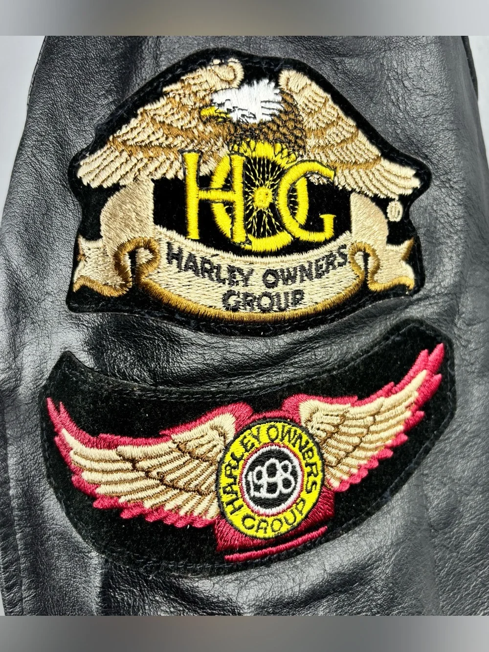 Authentic Event Leather Harley Davidson Patched Moto Bomber Jacket with HD Logo